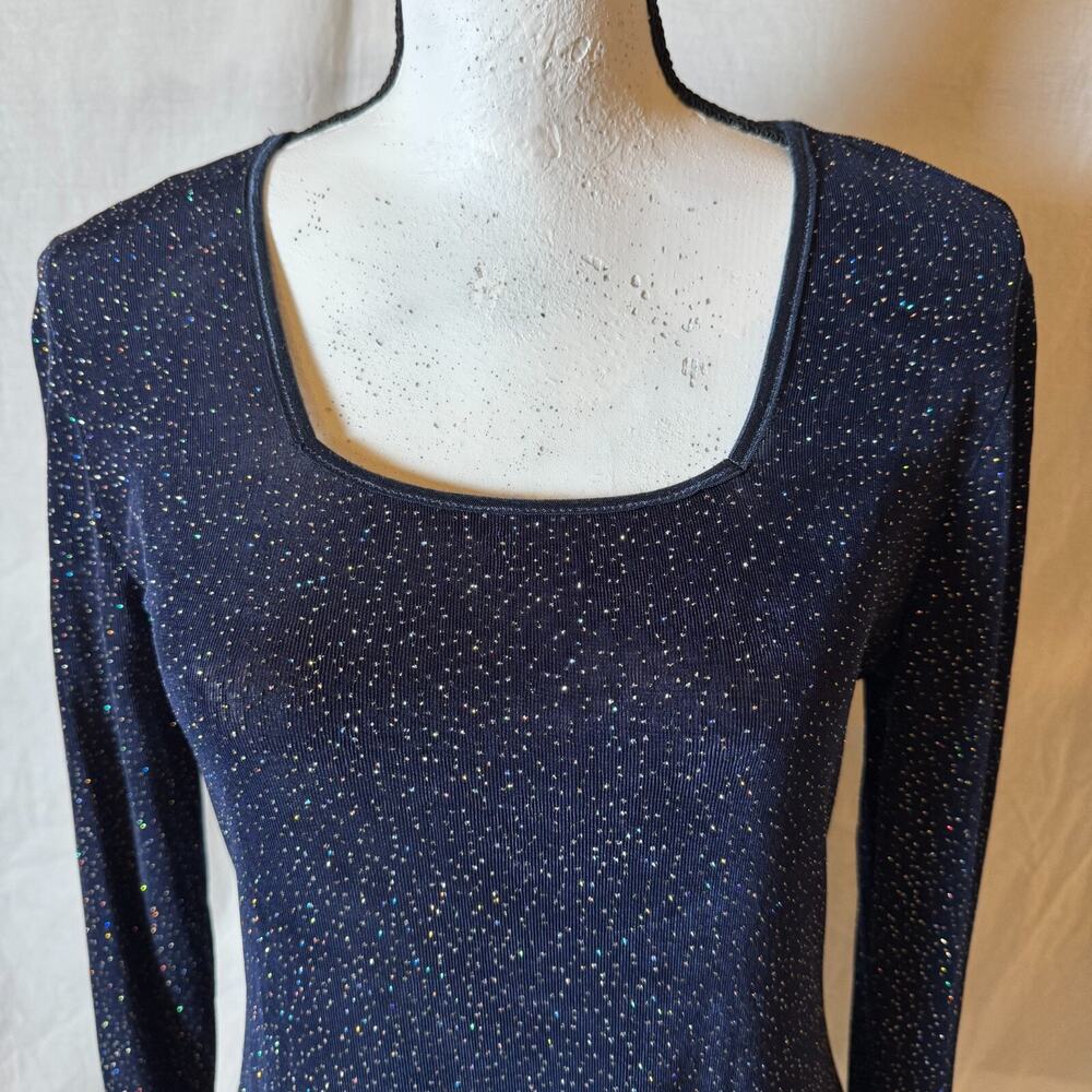 Rabbit Rabbit Rabbit Designs Womans Sz 8 Petite Navy Dress Sparkly Retro Y2K